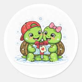 Pegatina Redonda Regalo del Corazón Invernal