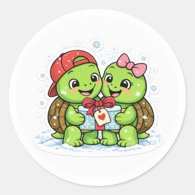 Pegatina Redonda Regalo del Corazón Invernal (Anverso)