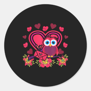 Pegatina Redonda Regalo del día de San Valentín del búho lindo pája