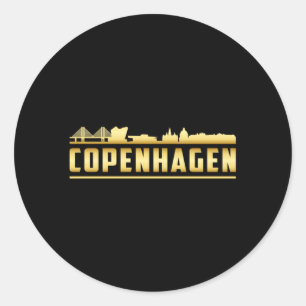 Pegatina Redonda Regalo del paisaje urbano de la ciudad de Copenhag