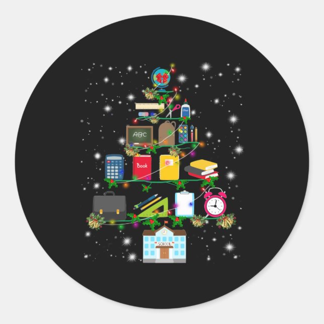 Pegatina Redonda Regalo del profesor | Árbol de Navidad relacionado (Anverso)