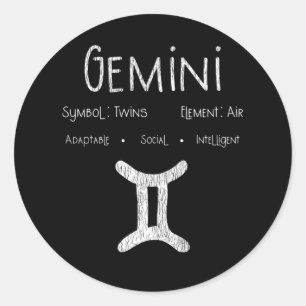 Pegatina Redonda Regalo del signo zodiacal Géminis retro para amant