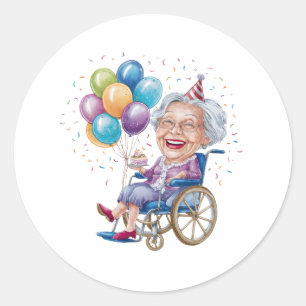 Pegatina Redonda Regalo divertido de cumpleaños para abuela anciana