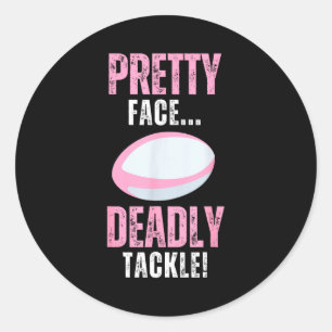 Pegatina Redonda Regalo Divertido De Rugby Para Chicas Cara Bonita