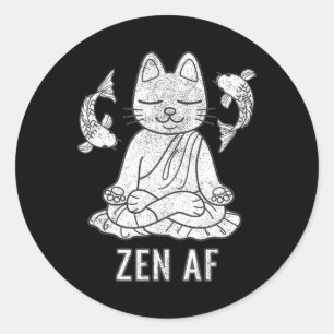 Pegatina Redonda Regalo Divertido Zen de Gato Meditando Espiritual