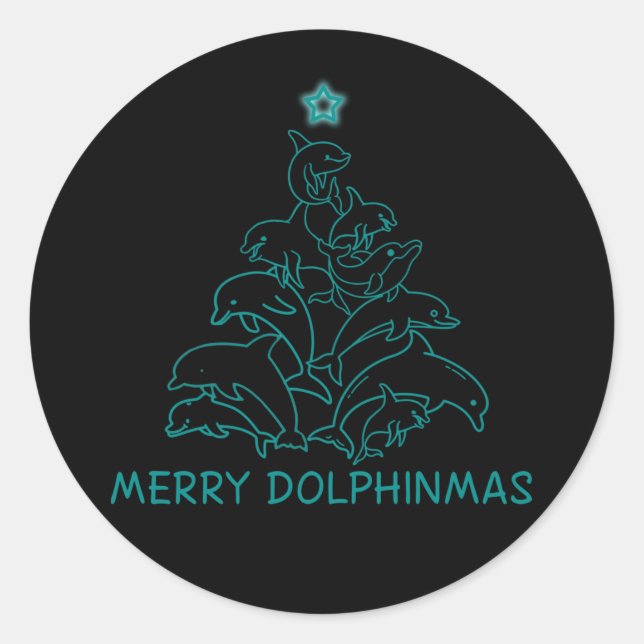 Pegatina Redonda Regalo Dolphin Lover| Árbol de Navidad Dolphin Mer (Anverso)