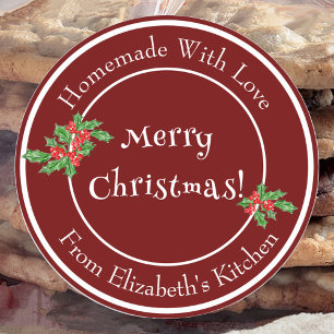 Pegatina Redonda Regalo editable Holiday Baking Red Merry Christmas