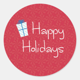 Pegatina Redonda Regalo envuelto con menta roja Felices Fiestas