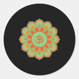 Pegatina Redonda Regalo espiritual de yoga mandala símbolo Om Ohm A