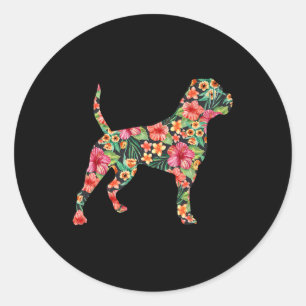 Pegatina Redonda Regalo floral de lechón de Bulldog americano