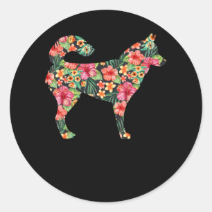 Pegatina Redonda Regalo floral siberiano husky Agradable regalo de