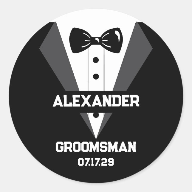 Pegatina Redonda Regalo Groomsman con nombre personalizado y fecha  (Anverso)