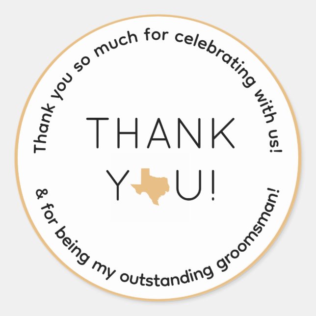 Pegatina Redonda Regalo Groomsman del partido de bodas de Texas (Anverso)