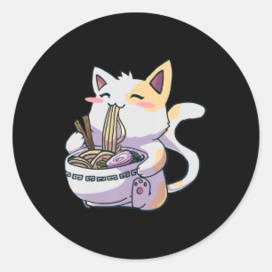 Pegatina Redonda Regalo japonés Ramen Cat Kawaii Anime