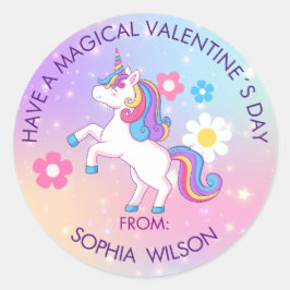 Pegatina Redonda Regalo moderno el día de San Valentín con unicorni
