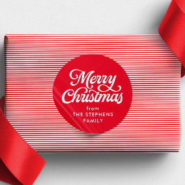 Pegatina Redonda Regalo navideño clásico de vacaciones rojas