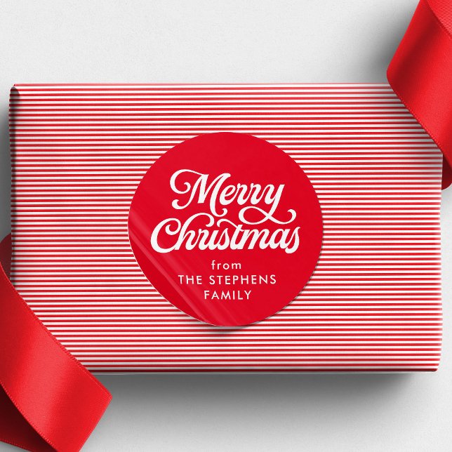 Pegatina Redonda Regalo navideño clásico de vacaciones rojas (Subido por el creador)