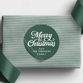 Pegatina Redonda Regalo navideño clásico de vacaciones verdes