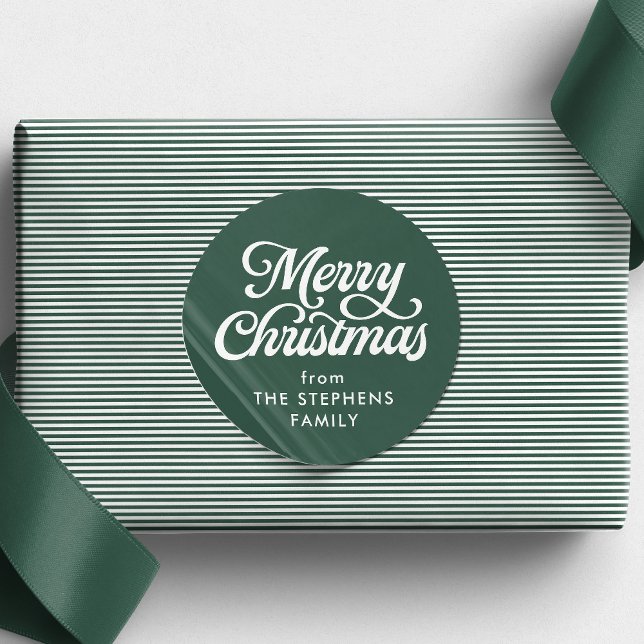 Pegatina Redonda Regalo navideño clásico de vacaciones verdes (Subido por el creador)