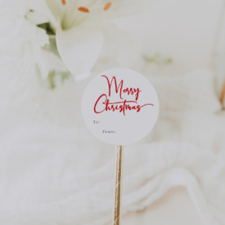 Pegatina Redonda Regalo navideño de Feliz Guión Rojo