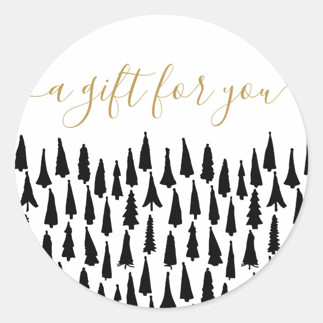 Pegatina Redonda Regalo navideño de Navidades blancos negros (Anverso)