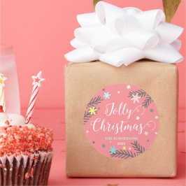 Pegatina Redonda Regalo navideño de Navidades coloridos