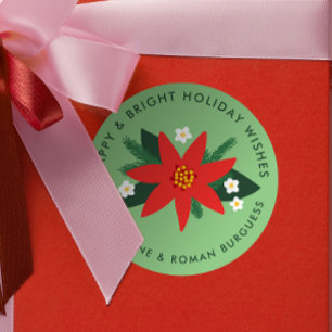 Pegatina Redonda Regalo navideño de Navidades de la nostalgia verde