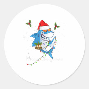 Pegatina Redonda Regalo navideño De Tiburón Feliz Para Niños