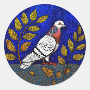 Pegatina Redonda Regalo para amante de la naturaleza de palomas, an