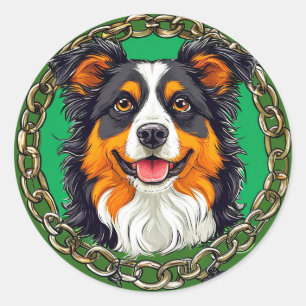 Pegatina Redonda Regalo para amante de perros Border Collie, Animal