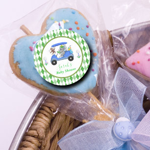 Pegatina Redonda Regalo para Baby Shower de Niño Elefante y Mono de