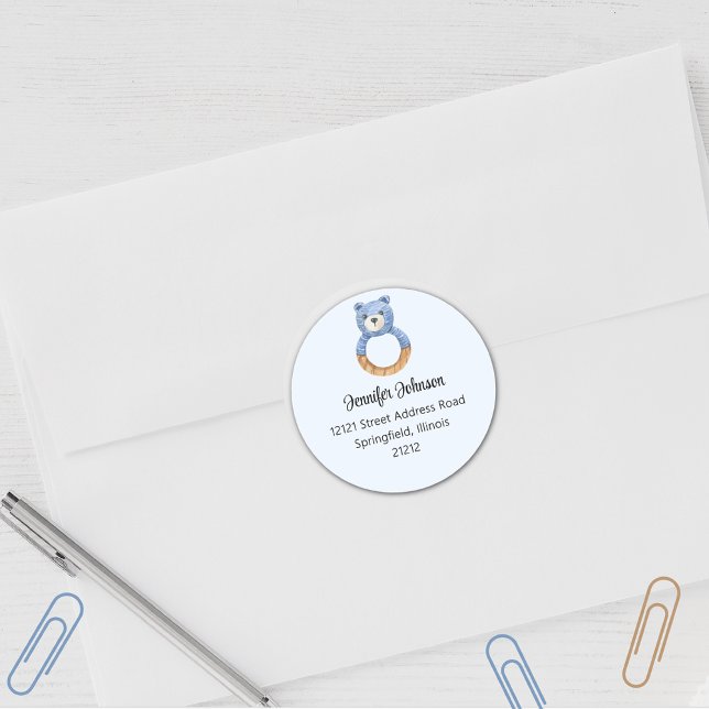 Pegatina Redonda Regalo para Baby Shower de Niño Oso Azul Dirección (Subido por el creador)