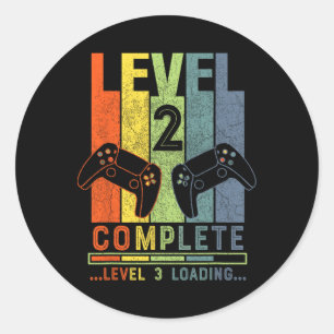 Pegatina Redonda Regalo para Gamer Completo Nivel 2 2 Años Aniversa
