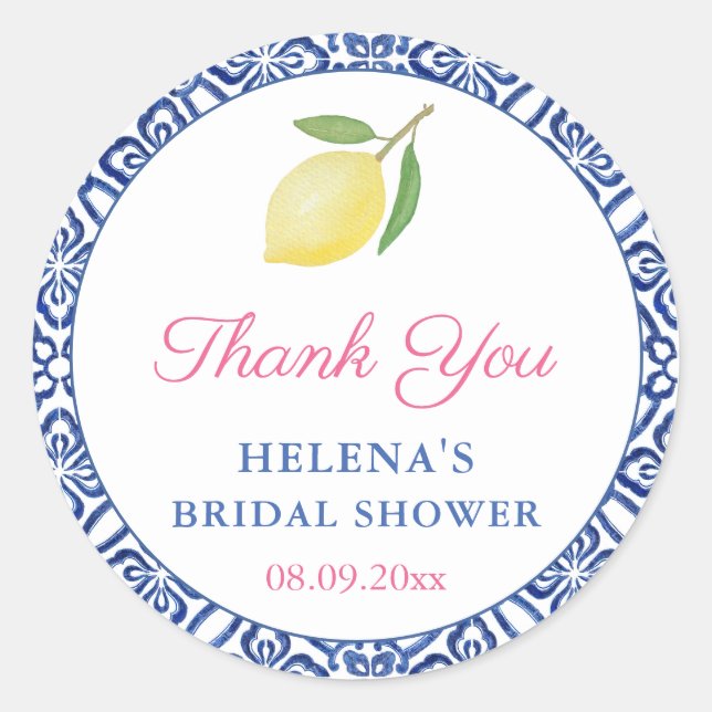 Pegatina Redonda Regalo para Padrinos de Boda con Limones Elegantes (Anverso)