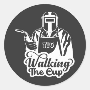 Pegatina Redonda Regalo para soldador TIG que camina con la taza