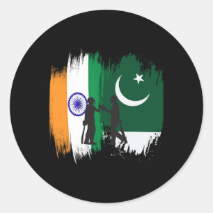 Pegatina Redonda Regalo Patriótico De Críquet De India Y Pakistán P