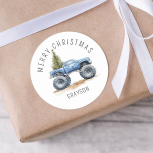 Pegatina Redonda Regalo personalizado de los Navidades de los camio