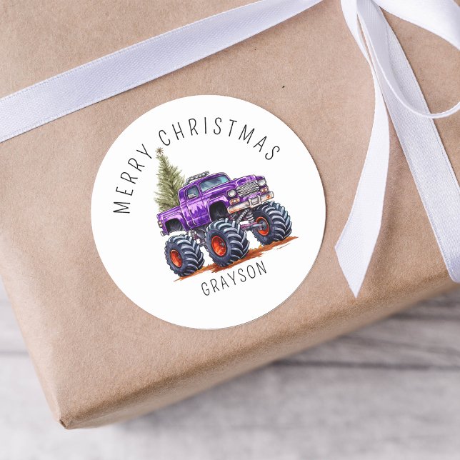 Pegatina Redonda Regalo personalizado de Navidades de camiones con  (Subido por el creador)