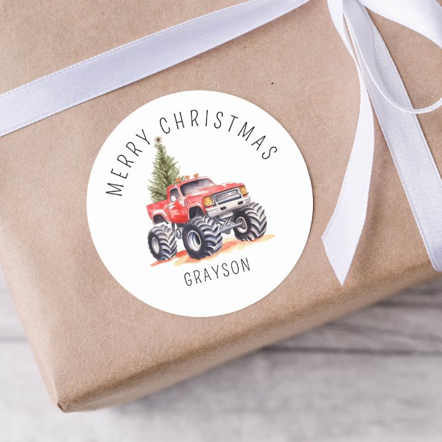 Pegatina Redonda Regalo personalizado de Navidades de camiones de m (Subido por el creador)