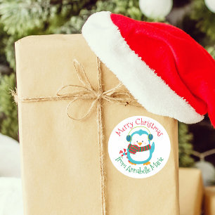 Pegatina Redonda Regalo personalizado de pingüino de Navidad lindo