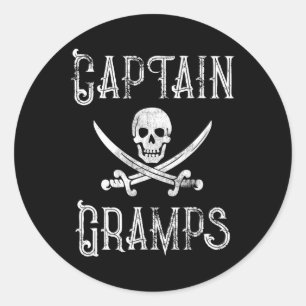 Pegatina Redonda Regalo Pirata de Barco Personalizado Capitán Gramp