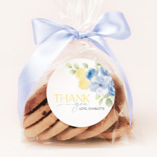 Pegatina Redonda Regalo principal de la ducha nupcial azul amarillo