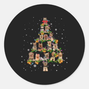 Pegatina Redonda Regalo Yorkshire Terrier árbol de Navidad Santa Pe