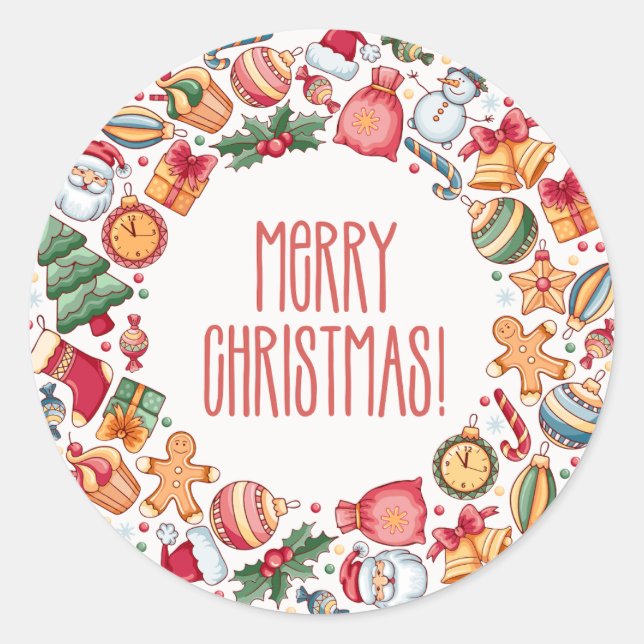 Pegatina Redonda Regalos adicionales Feliz Navidad (Anverso)