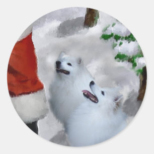 Pegatina Redonda Regalos americanos del navidad del perro esquimal