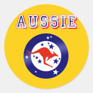 Pegatina Redonda Regalos australianos del logotipo del emblema de