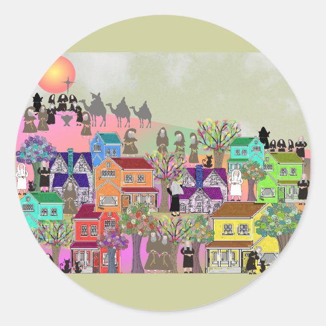 Pegatina Redonda Regalos Católicos De Nun Y Monjes (Anverso)