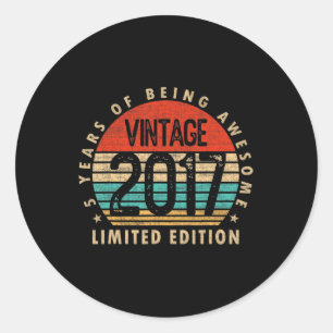 Pegatina Redonda Regalos de 5 años de antigüedad Vintage 2017 Edici