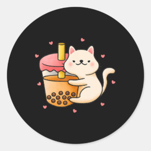 Pegatina Redonda Regalos de Anime Kawaii Cat Boba Bubble Tea Merch