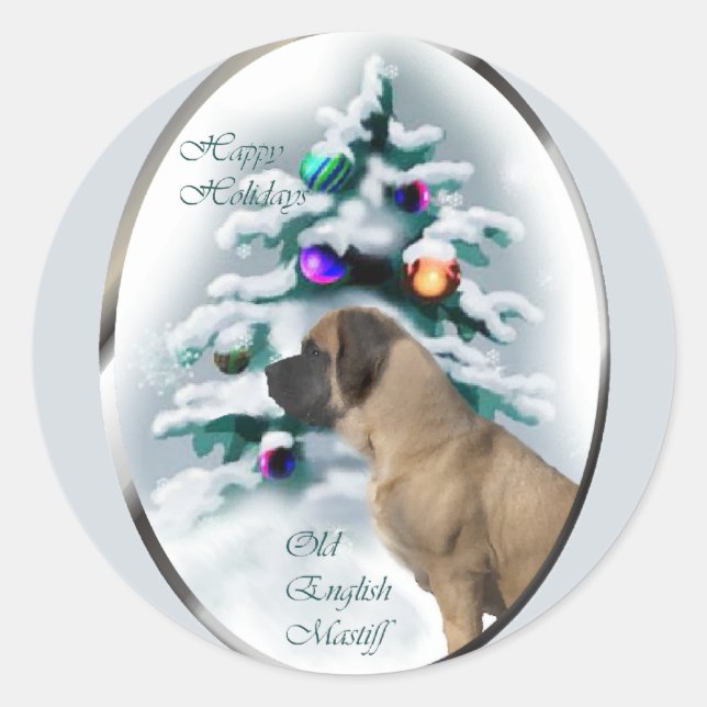 Pegatina Redonda Regalos de antiguos Navidades de castiff ingleses (Anverso)